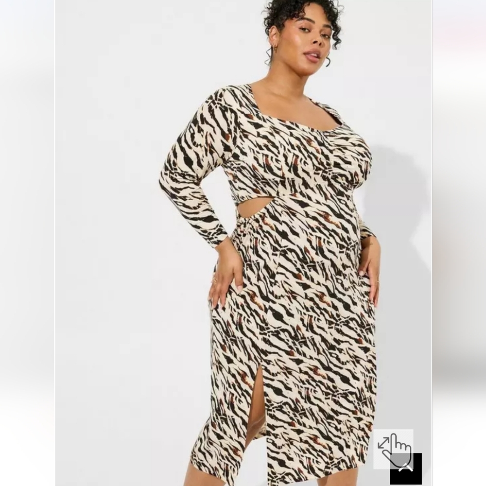 NWT Torrid Zebra Print Side Cutout Midi Dress - Size 2X - Picture 2 of 9